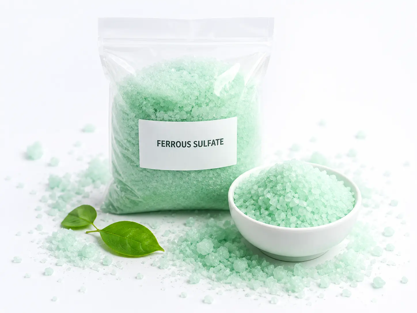 Ferrous sulphate solution product with green crystals